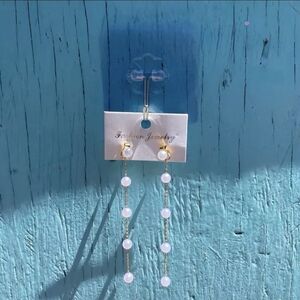 French Gold Pearl Tassel Dangle Earrings | Elegant Bridal